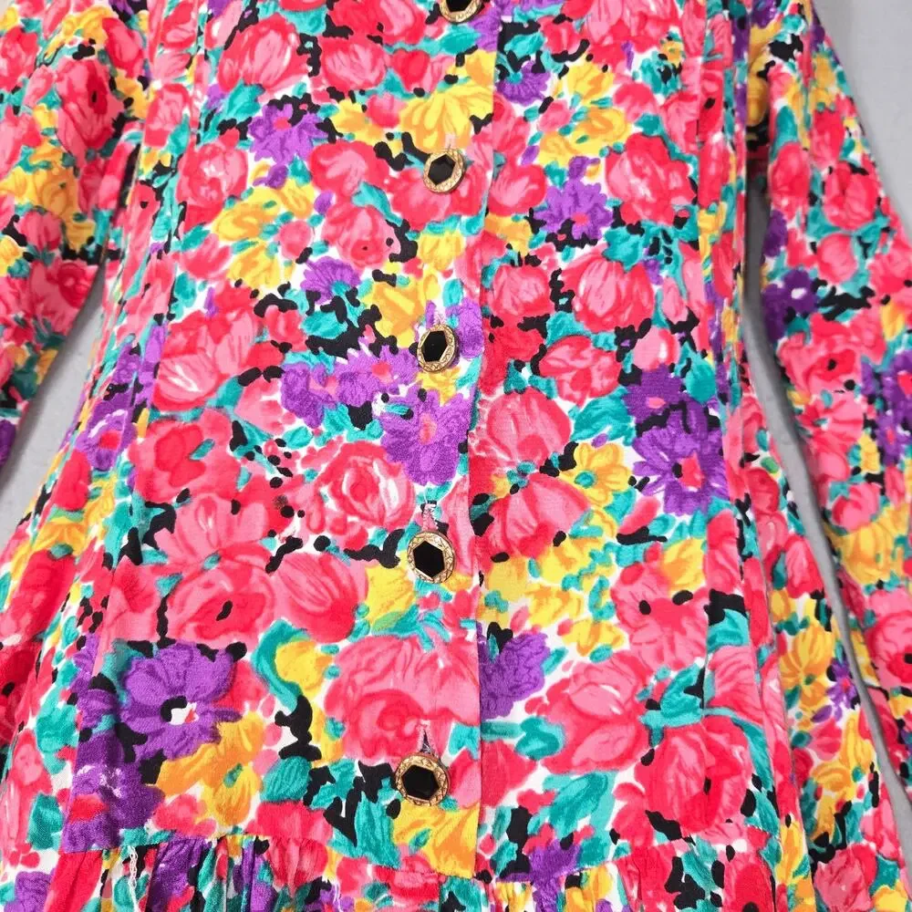 Vintage‎ The Original Womens Medium Button Front Dress Floral 80s Cottagecore